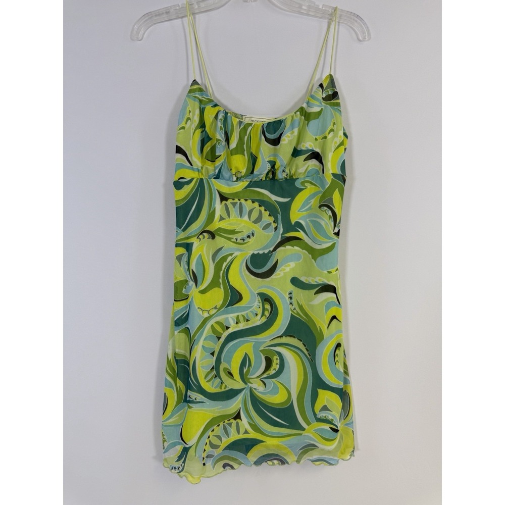 Green Swirl Print Mini Slip Dress